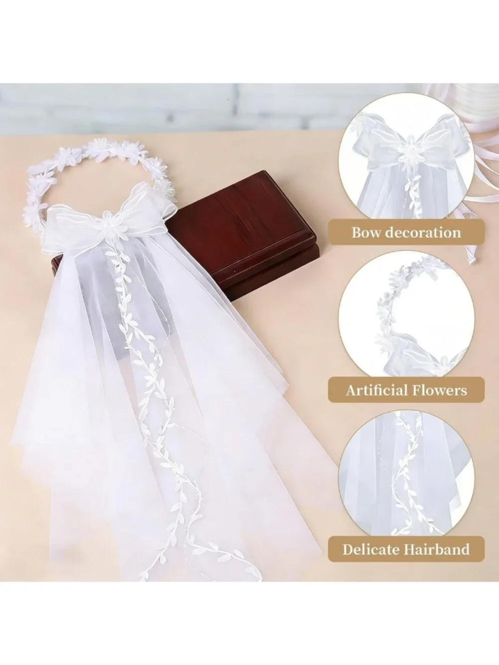 Elegant Flower Girl Headband Set with Veil & Pearls - Perfect for Weddings